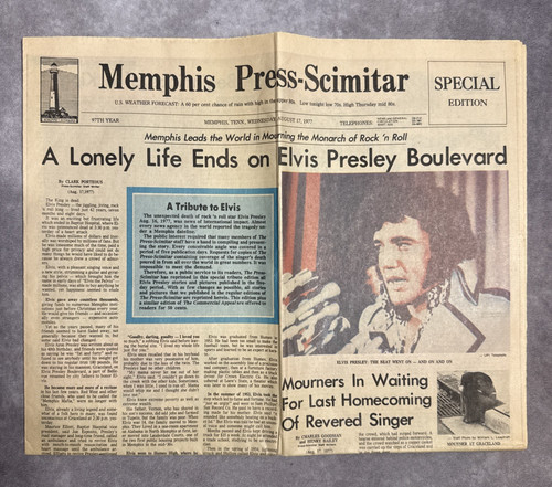 Elvis Presley Death Newspaper Memphis Press-Scimitar Special Edition Aug 17 1977
