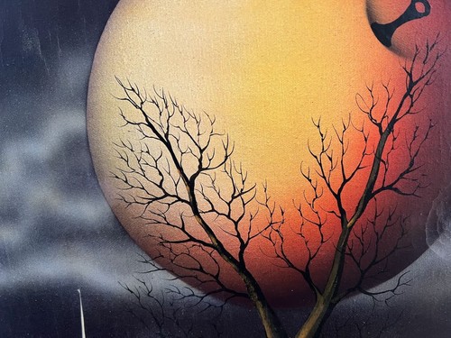 SURREALIST MASTERPIECE – MOONLIT DREAMSCAPE – RARE COLLECTIBLE OIL PAINTING - Picture 3 of 9