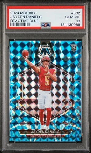 2024 PANINI MOSAIC REACTIVE BLUE #302 JAYDEN DANIELS ROOKIE RC PSA 10