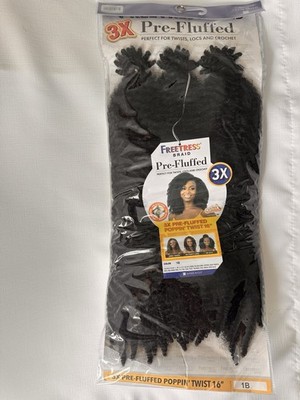 Freetress 3X Pre-Fluffed Poppin' Twist 16'' Hair Extension 1B Synthetic Kinky