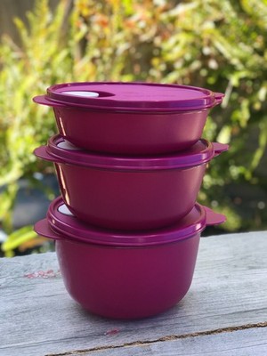 Tupperware Set of 3 Crystalwave Microwave Bowls 4.25, 6.25 and 8.5 Cup New