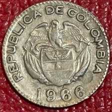 BETTER GRADE VF/XF DETAILS  1966 COLOMBIA 10 CENTAVOS COIN-JAN498