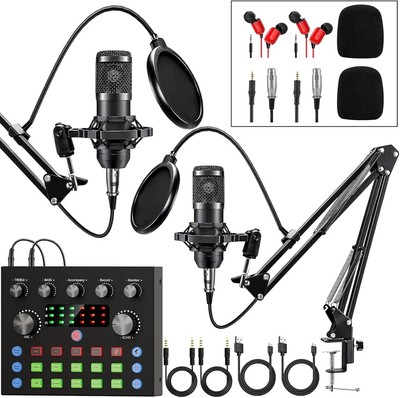 Podcast Equipment Bundle for 2, Audio Interface with Voice Changer Condenser... 