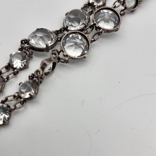 Impresionante conjunto de collar con bisel facetado de pasta de cristal Art Deco plata Sautoir 36" - Imagen 10 de 14