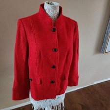 Talbots Red Wool Blend Jacket Blazer 14 Textured Stand Collar Lined