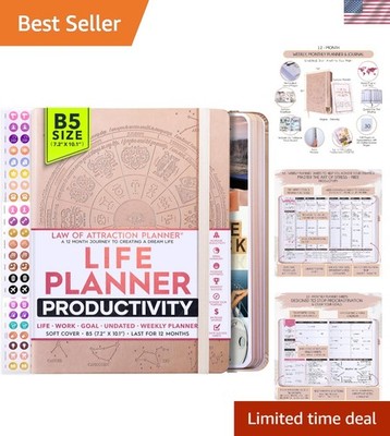 Luxurious Undated B5 Life Planner with Gratitude Journal & Productivity Stickers