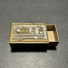 Antique Chinese Brass White Enamel Repousse Matchbox Holder 2 1/4”L X 1 1/2”W