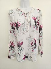 Banana Republic Chiffon Multicolor Floral Blouse size XS Long Sleeve Tie Neck