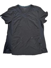 Scrubstar Performance Scrub Top Black V Neck Pockets Short Sleeve Womens Large