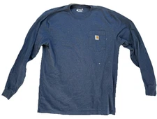 Carhartt Men Large Blue Long Sleeve Loose Fit Workwear Logo Cotton Poly TK0126-M