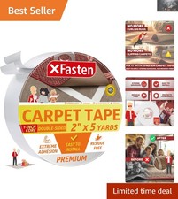 Residue-Free Double Sided Carpet Tape 2 x 5 Yards - Safe for Wood Tile Floors