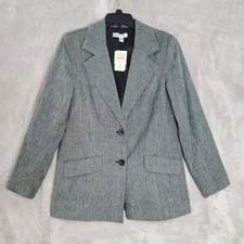 Coldwater Creek 100 Silk Blazer Jacket Misses 8 Black  White Check Lined NWT
