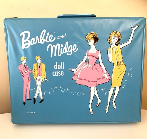 1963 BARBIE and MIDGE DOLL CASE * MATTEL * with 3 SETS OF CLOTHING * VINTAGE *