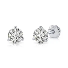 14K Solid White Gold Solitaire Round Cut Diamond Martini Stud Earrings Lab Grown