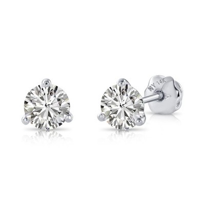 14K massives Weißgold Solitär Rundschliff Diamant Martini Ohrstecker Lab gezüchtet