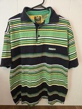 Mecca Striped Polo Shirt Short Sleeve Men's Size L Blue Green Y2K Embroidered