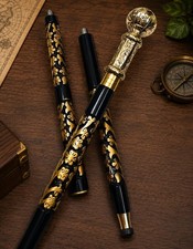 Personalized Black  Gold Luxury Walking Cane Custom Engraved Floral Walking Stk