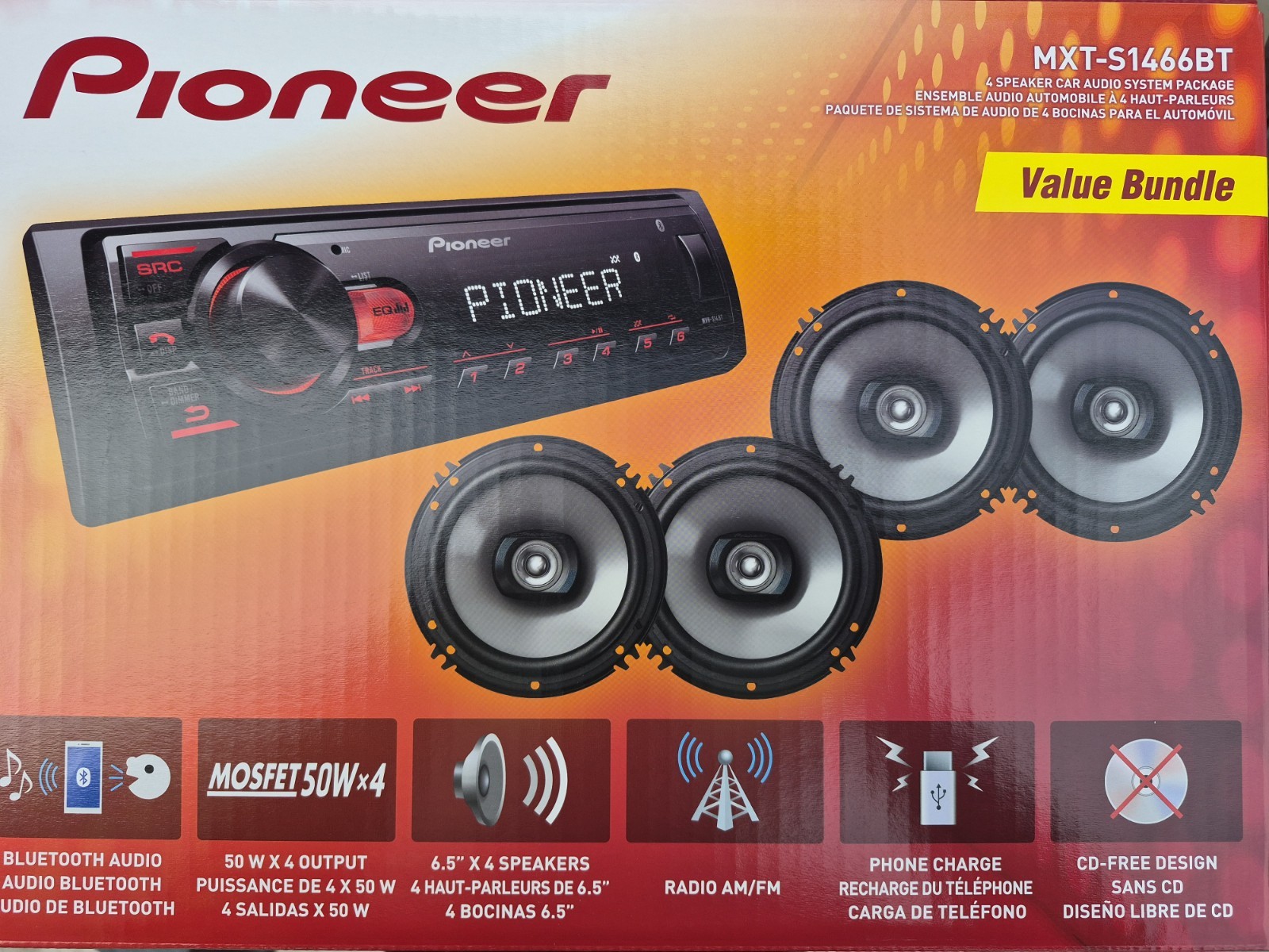 Pioneer 4 Speaker Car Audio System Package