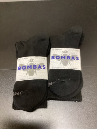 BOMBAS HONEYCOMB UNISEX CREW SOCKS - SIZE Large BLACK/GRAY 2 Pairs - Picture 3 of 4