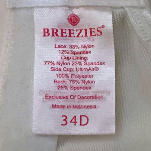 Breezies, QVC, White Lace Unpadded Wireless Bra, size 34D - Picture 3 of 3