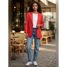 Design Signature Linen Blazer Red Size 6 Vintage Lightweight Statement Jacket