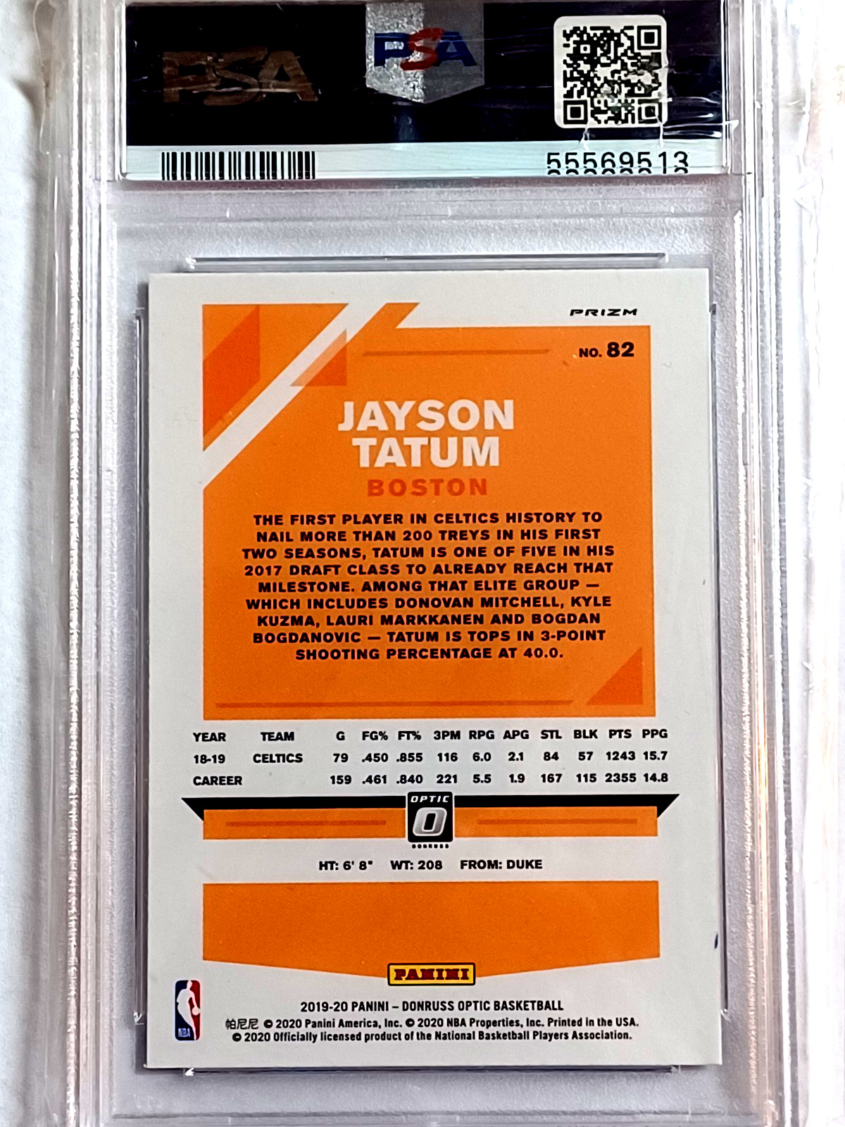 2019 Panini Donruss Optic #82 JAYSON TATUM Blue Velocity PSA 9 Mint view 2