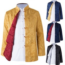 Reversible Traditional Chinese Clothes Men Tang Suit Top Silk Print Jacket Coat