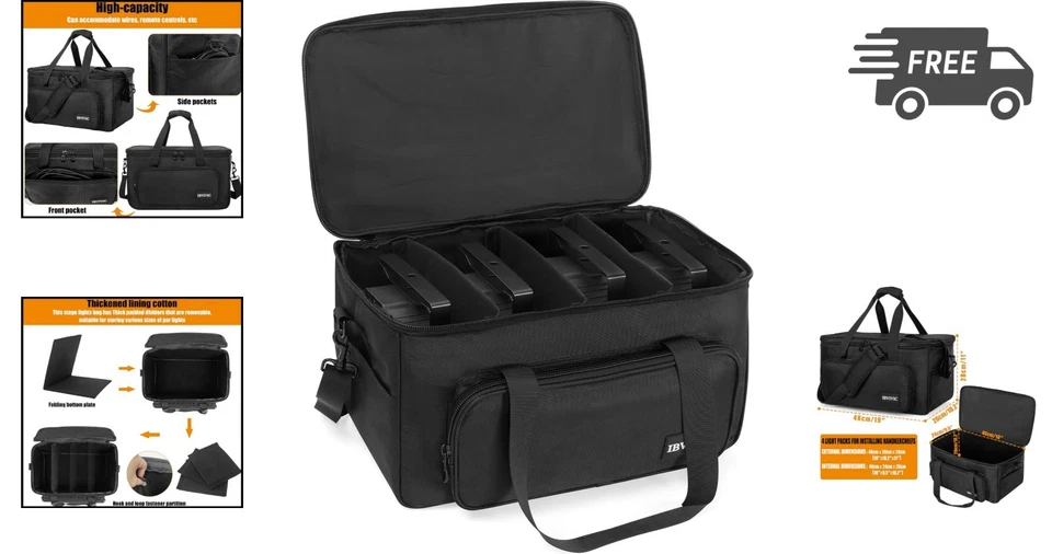 Lighting Equipment Bag 4 Par Light Case Storage Travel Padded Nylon - Image 2 of 4