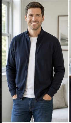 Massimo Dutti Men's Blue Solid Full Zip Stand-Up Collar Track Jacket XXL