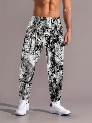 Watercolor Splatter 3D Print Sweatpants with Drawstring & Pockets