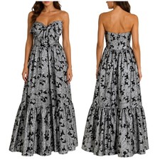 Mac Duggal NWT Brocade Silver Metallic Floral Strapless Bow Accent Gown Size 2