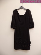 La El Couture Women's Little Black Dress W/Sheer Split Sleeves/3D Floral Trim M
