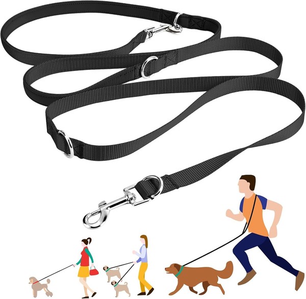 Hundeleine Verstellbar 2,5M Nylon Doppelleine Schwarz FüR Kleine Hunde-image
