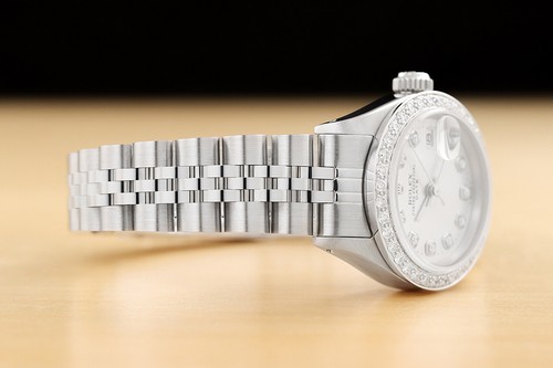 LADIES ROLEX DIAMOND DATE 18K WHITE GOLD STAINLESS STEEL SILVER DIAL WATCH - Picture 6 of 7