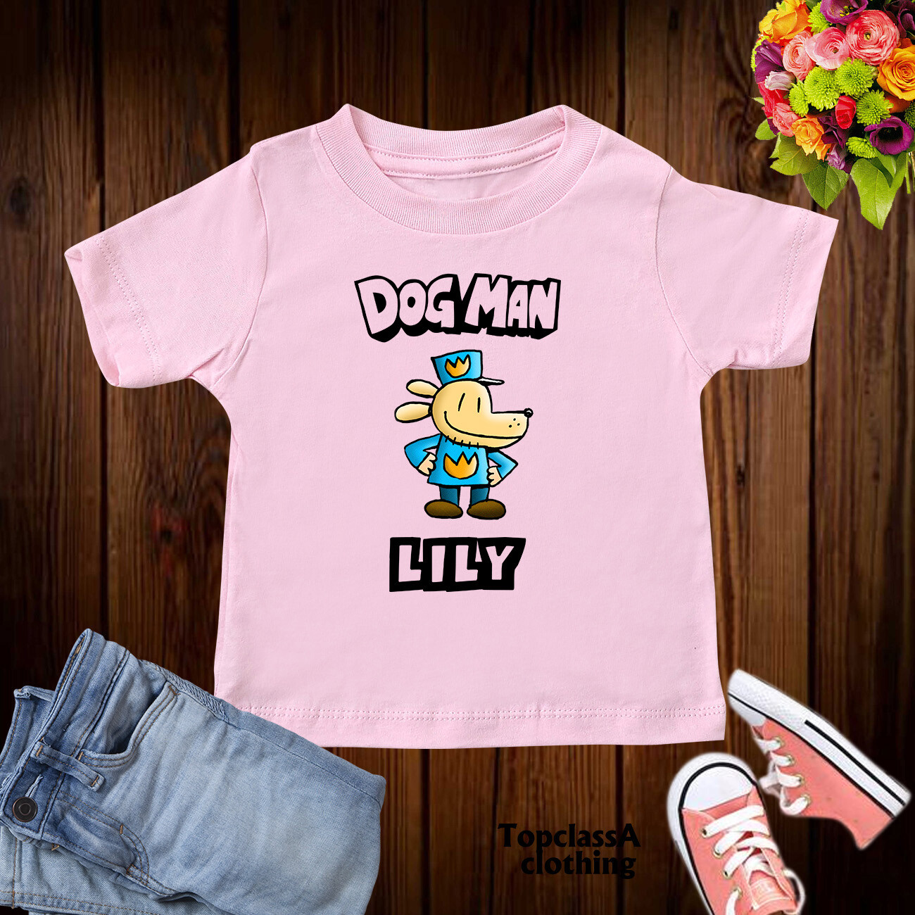 World Book Day T Shirt for Kids Personalised Dogman T Shirt Dog man