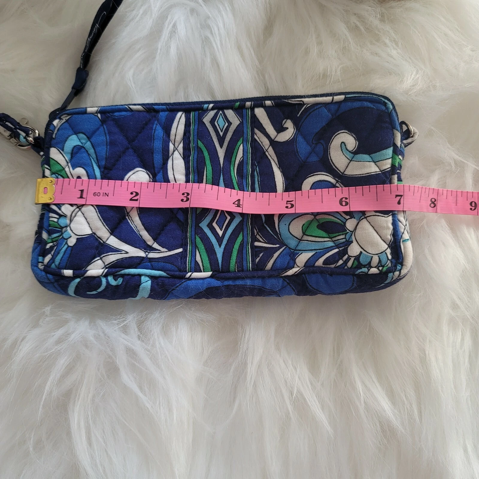 Vera Bradley blu verde bianco piccolo marsupio trapuntato polsino interno tasca