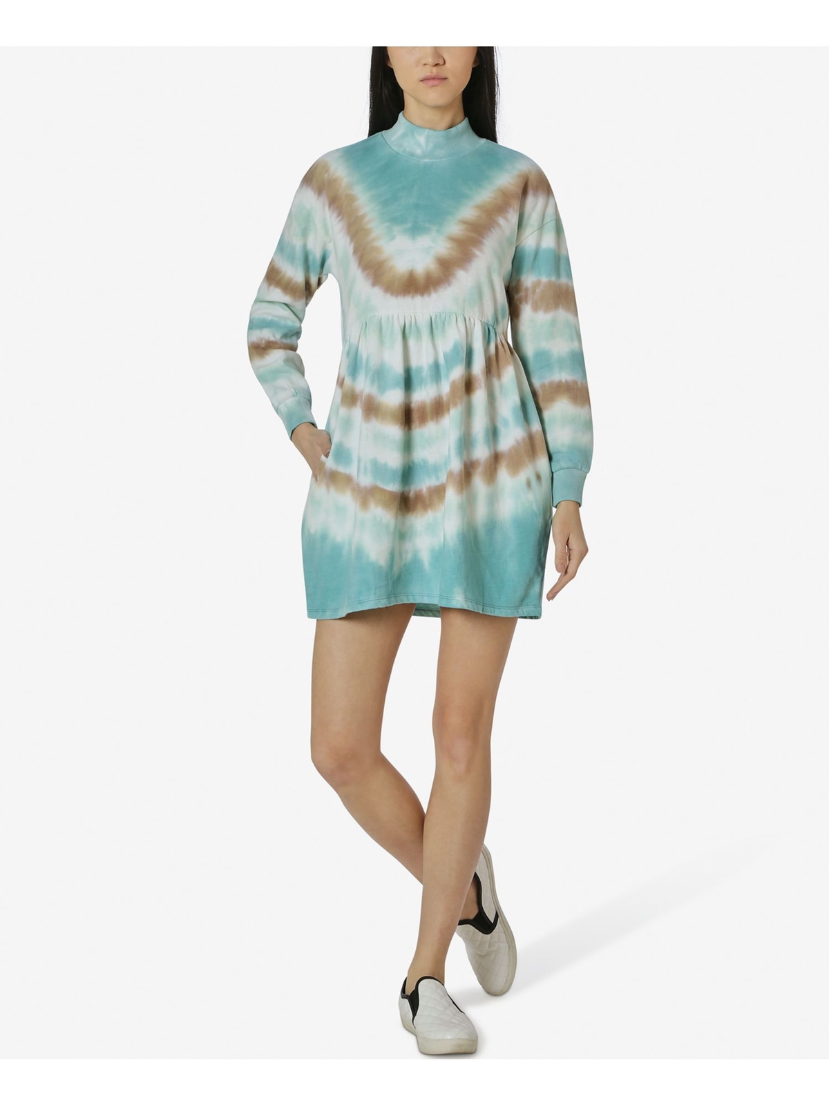 УЛЬТРА-КОКЕТЛИВОЕ женское зеленое мини-платье-сорочка Tie Dye для юниорок L