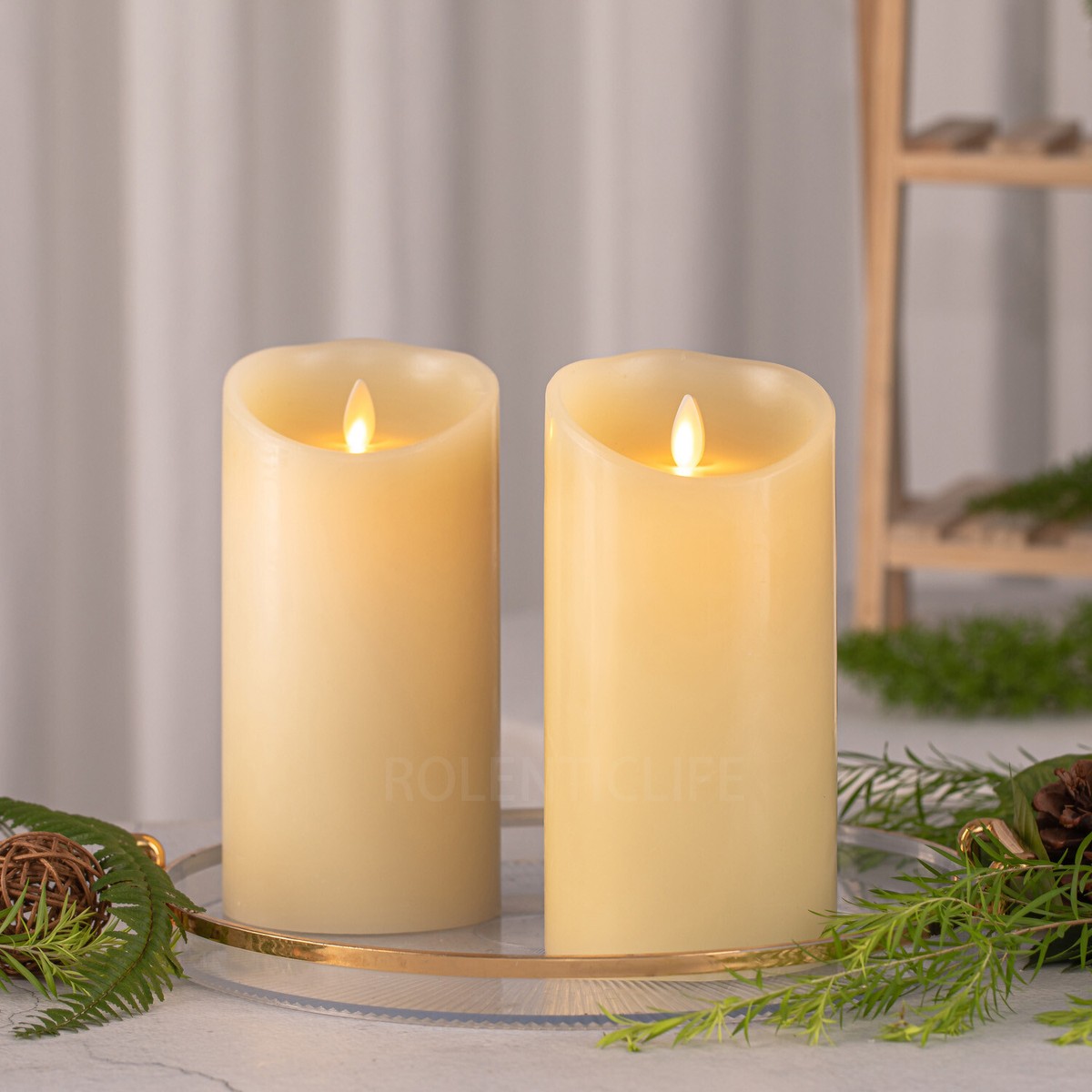 Set of 2 Luminara Flameless Pillar Wax Candle With Remote Battery