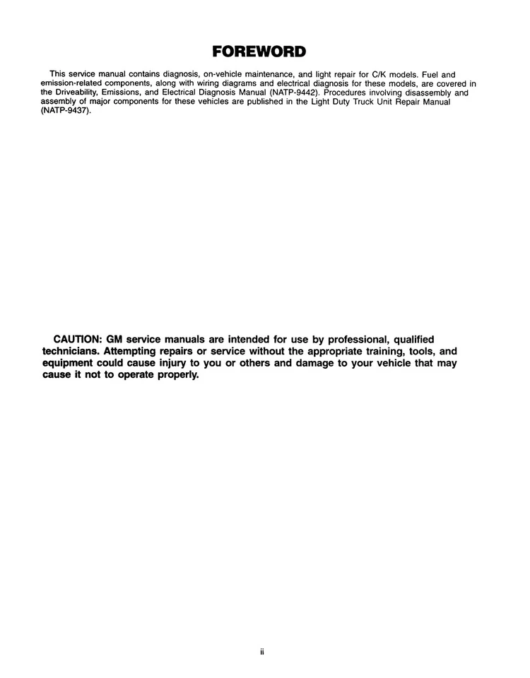 Chevrolet y GMC 1994 camioneta C/K manual de servicio Foto 3 de 4