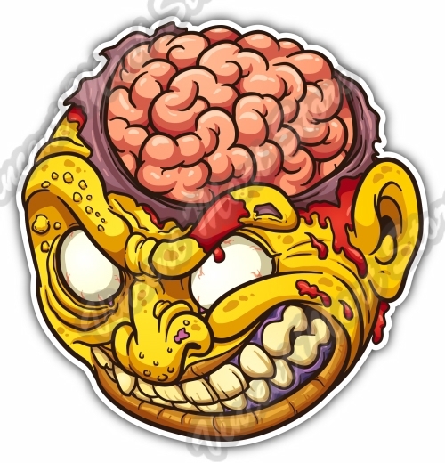 Zombie Yellow Head Brain Scary Gift Idea Car Bumper Vinyl