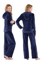 Pajamagram Women  s Velour 2 Pcs Lounge Set Hoodie Top/Pants Blue Sz M