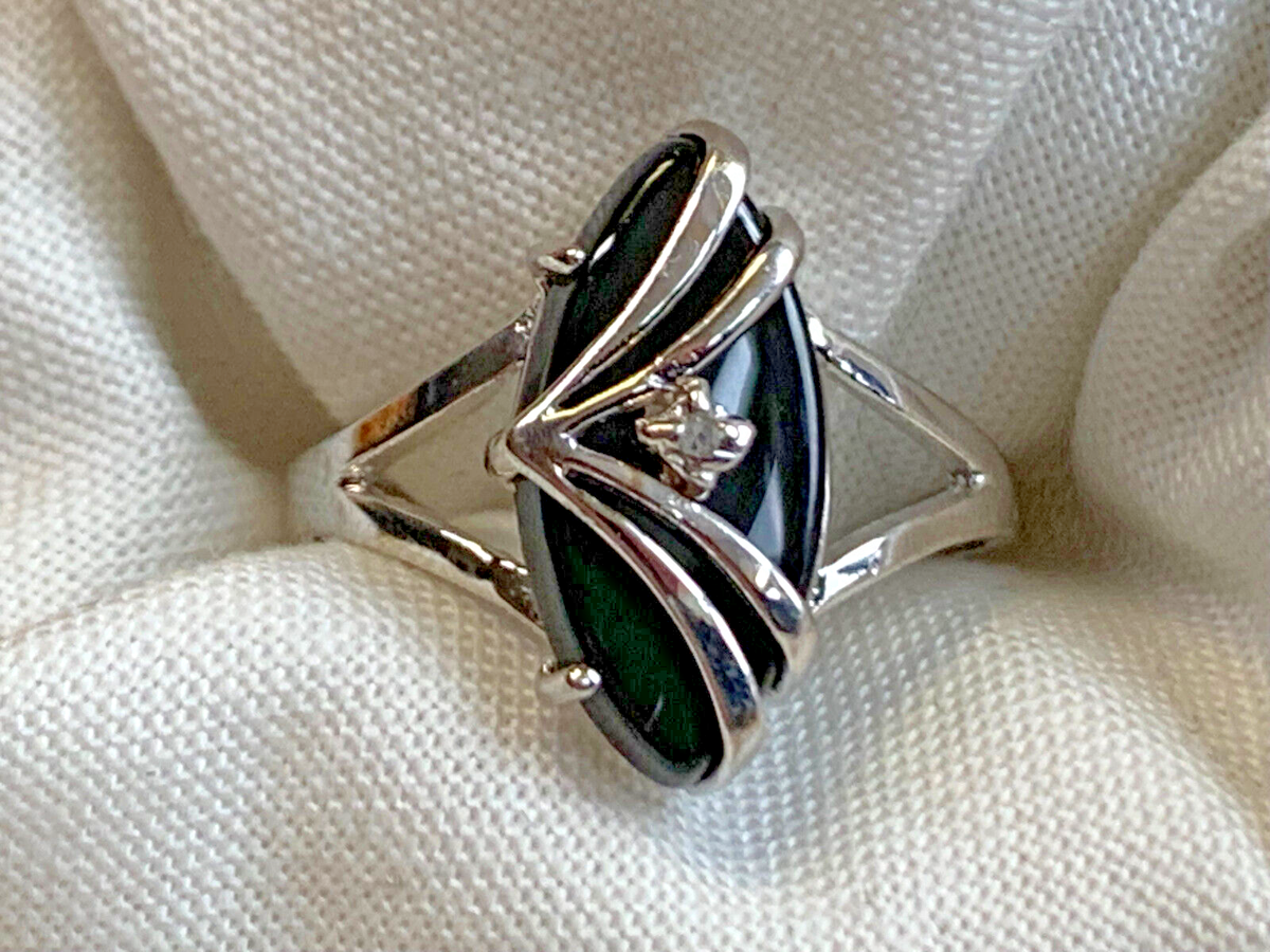 10K White Gold Onyx Ring Fine Jewelry Size Band Clear - Main Image