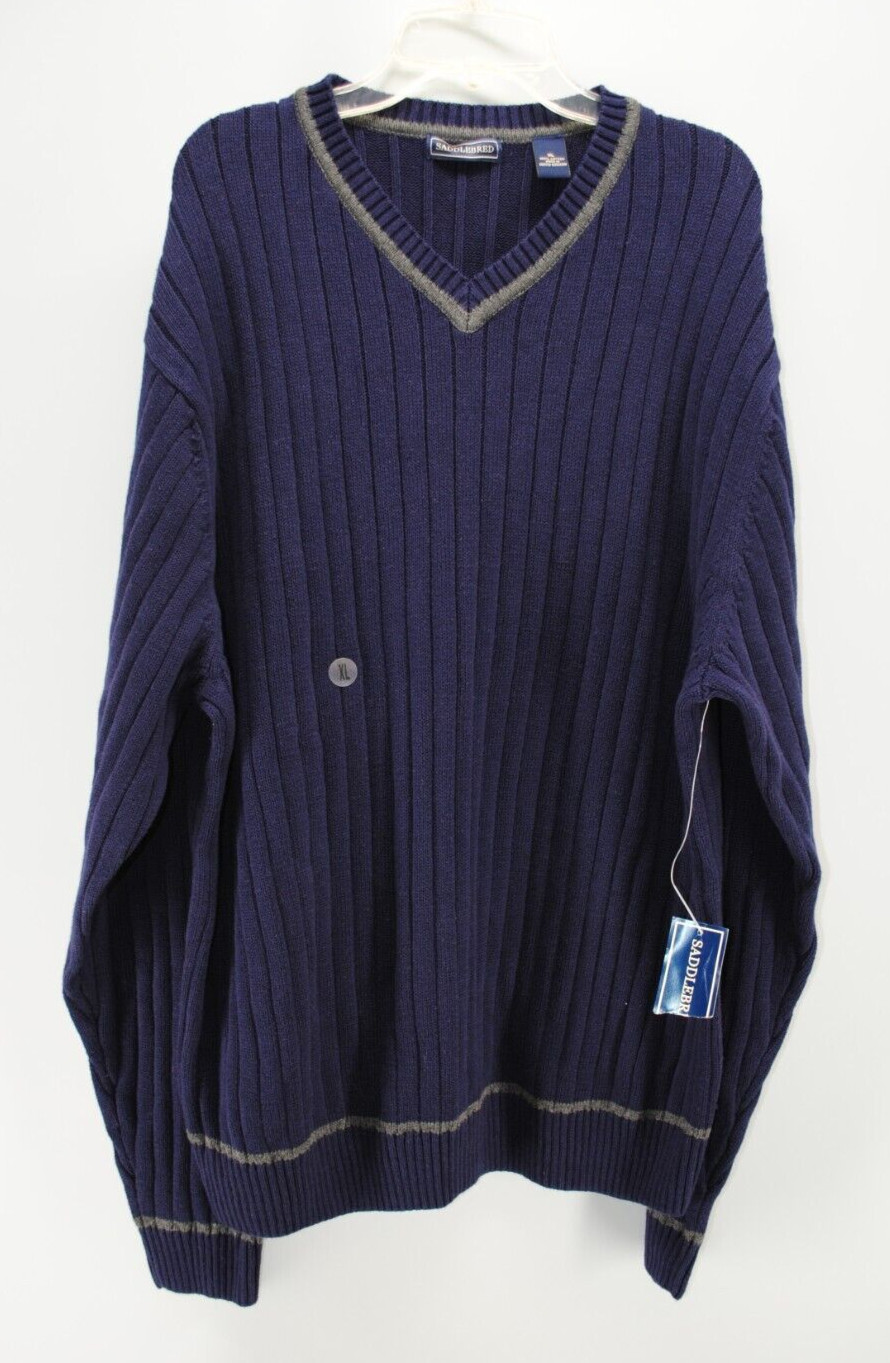 Saddlebred Navy Blue Thick Rib Knit Sweater Mens XL 100 Cotton Tennis