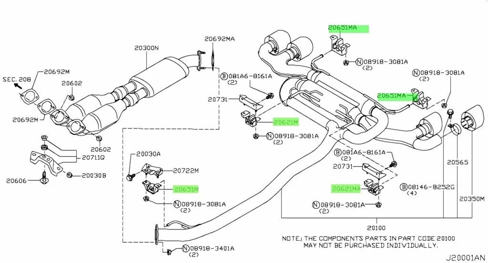 Conjunto completo de montaje de goma de escape originales Nissan GT-R GTR R35 JDM Foto 2 de 4