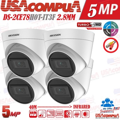 Hikvision 5MP DS-2CE56D0T-IT3F Camera Dome 2.8mm 4-Pack  IR IP67 2D DNR IP 40M