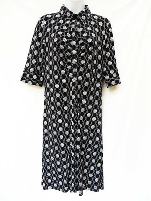 LAUNDRY by Design Womens Chain Print Black Button Down Stretch Jersey Dress  8 M | eBay