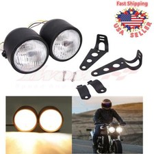 Black Twin Headlight Motorcycle Double Dual Lamp Street Fighter Universal 4.5 Us