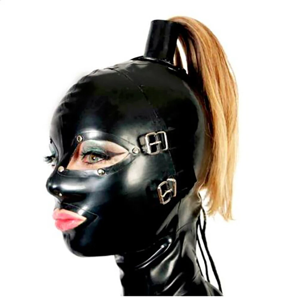 Latex Headpiece Mask.Baotou suffocation.Removable eye mask and mask.With a wig - Image 2 of 4