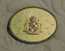 Veterans of Foreign Wars God Country 1987 1988 Belt Buckle, Gold Black Red, MD