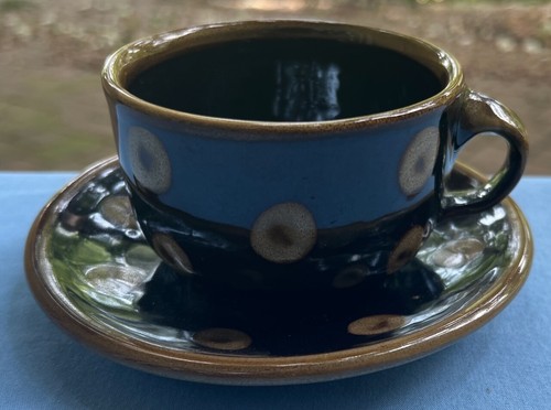 Three M. A. Hadley Hot Brown Fleck Cup and Saucer Sets - Picture 3 of 11